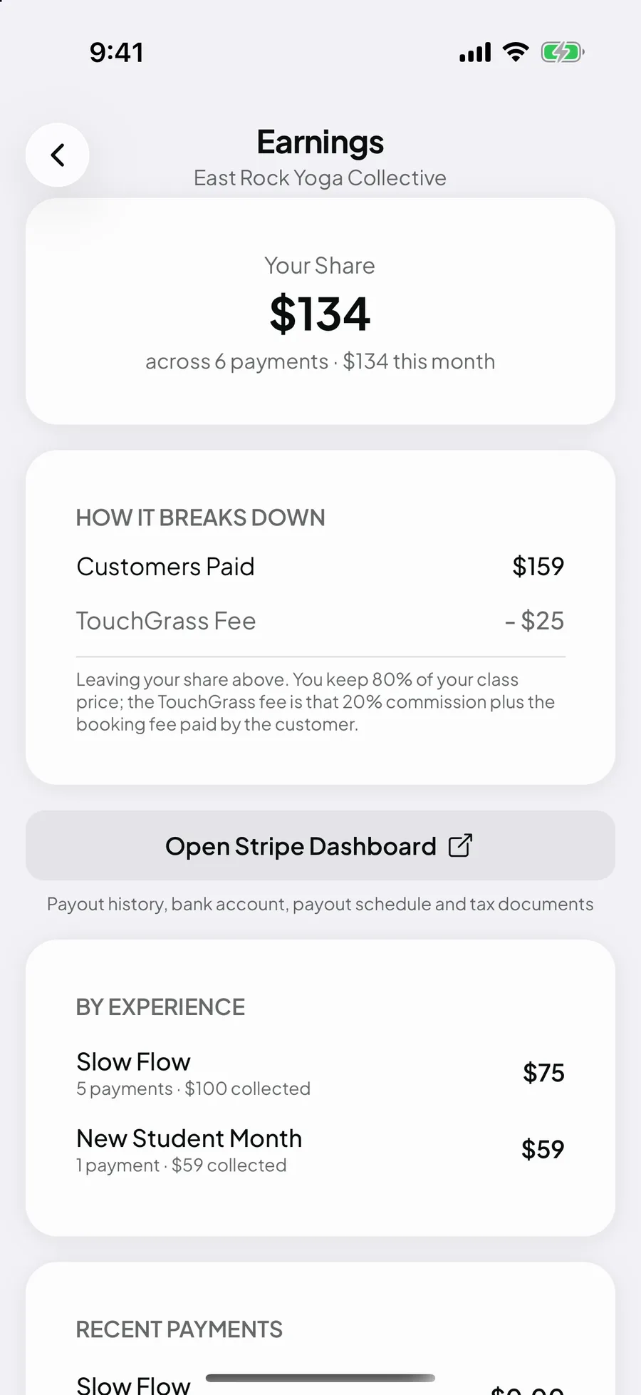 Studio earnings in the TouchGrass app