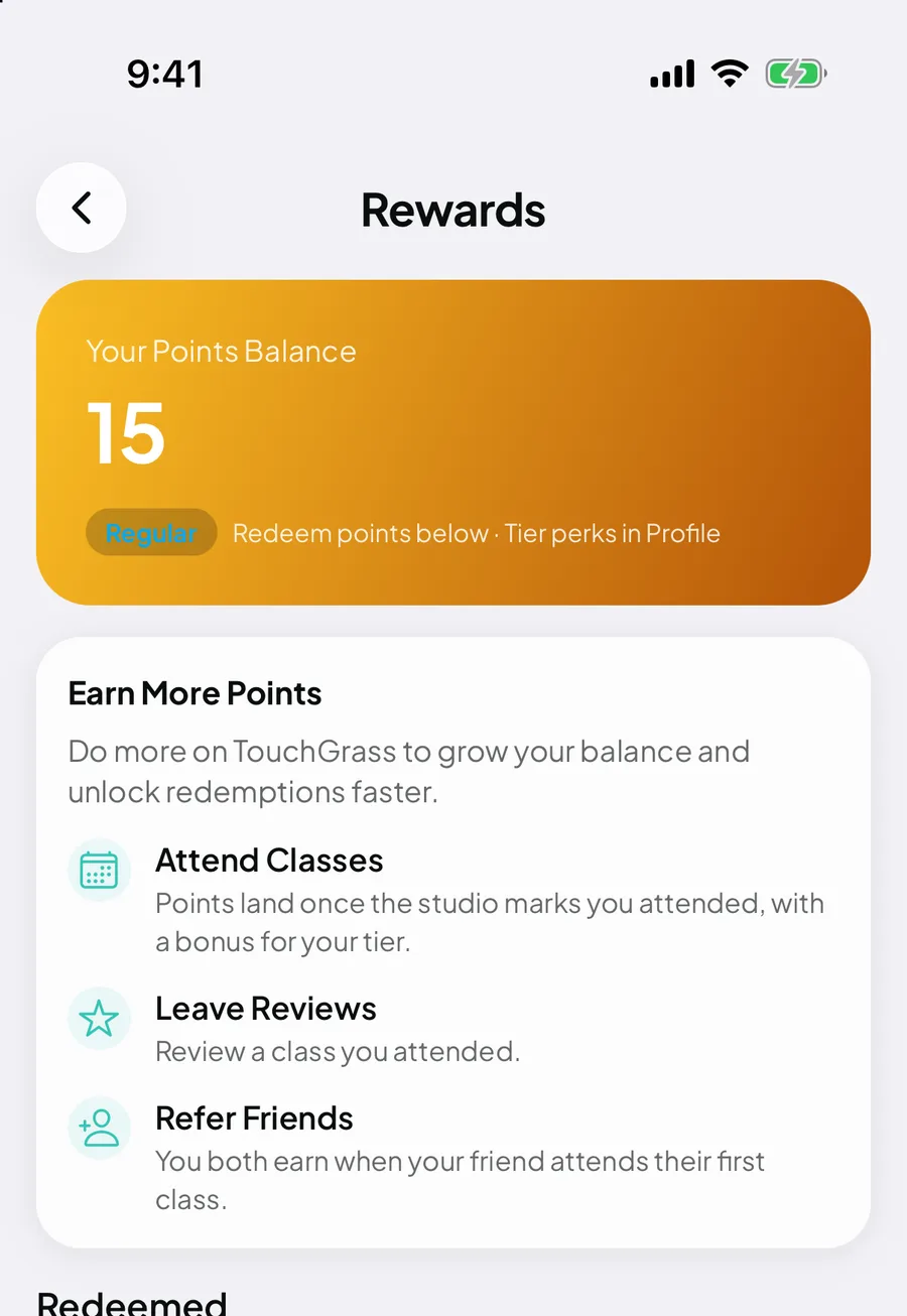 Points and rewards in the TouchGrass app